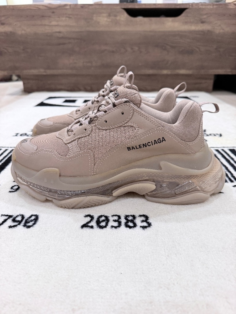 Balenciaga Triple S Chunky Sole Clear Mid Design Sneakers - Tan